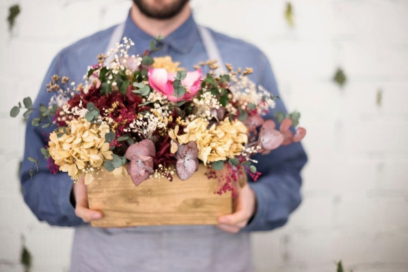 Detailed floral arrangement process