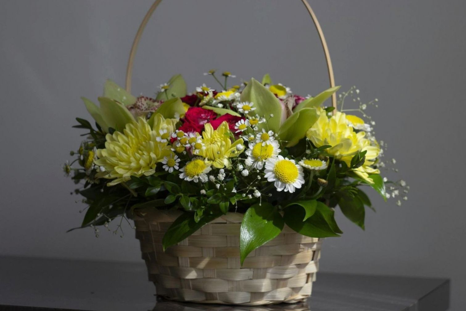 Floristry studio workbench with seasonal stems